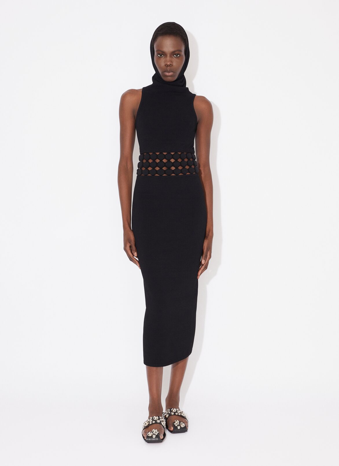 KLEID MIT KAPUZE MIT 3D-PERFORATIONEN ALAÏA SCHWARZ KLEID MIT KAPUZE MIT 3D-PERFORATIONEN
